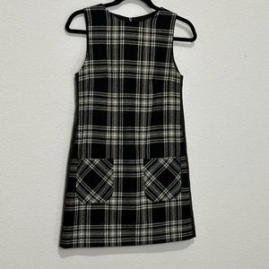 Karl Lagerfeld Women's 2 Black Cream Plaid Wool Lined Sleeveless Dress Back Zip